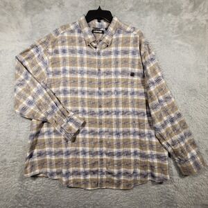 Solaris Flannel Button Shirt Mens 2XB Tan Blue Plaid Long Sleeve Cotton Casual